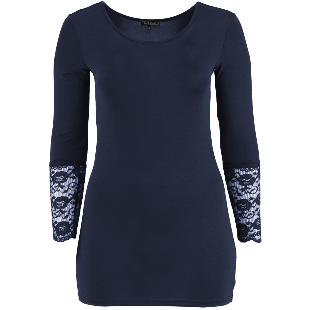 Sandgaard Bluse med blonde ærmer Top Dark Blue